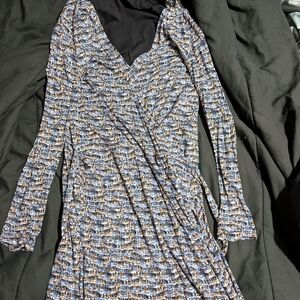 Hugo Boss Black and White Long Sleeve Dress